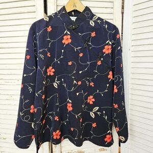 Vintage Mandarin Collar Floral Blouse XL